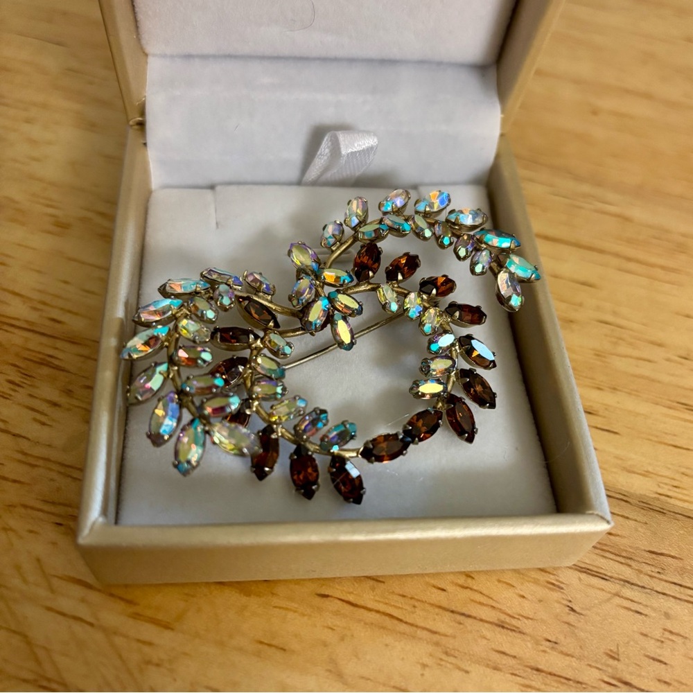 Vintage Crystal Leaf Brooch